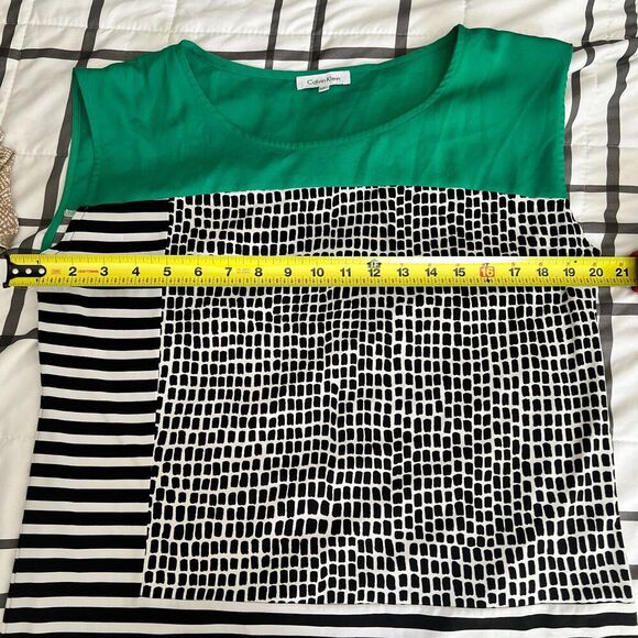 Calvin Klein Top Womens sz L Large Color block striped mosaic cap sleeves office - Picture 7 of 7
